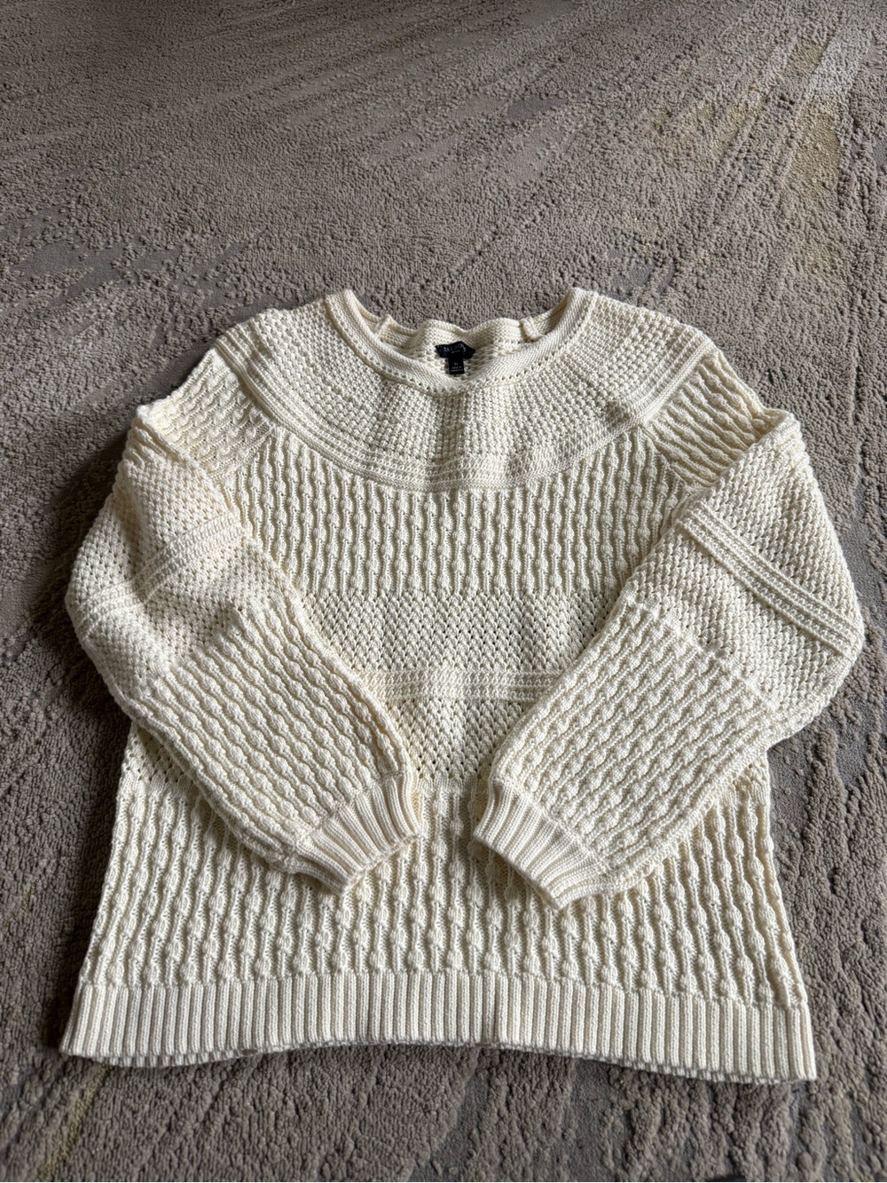 Talbots cream sweater open knit balloon sleeve cotton blend small petite